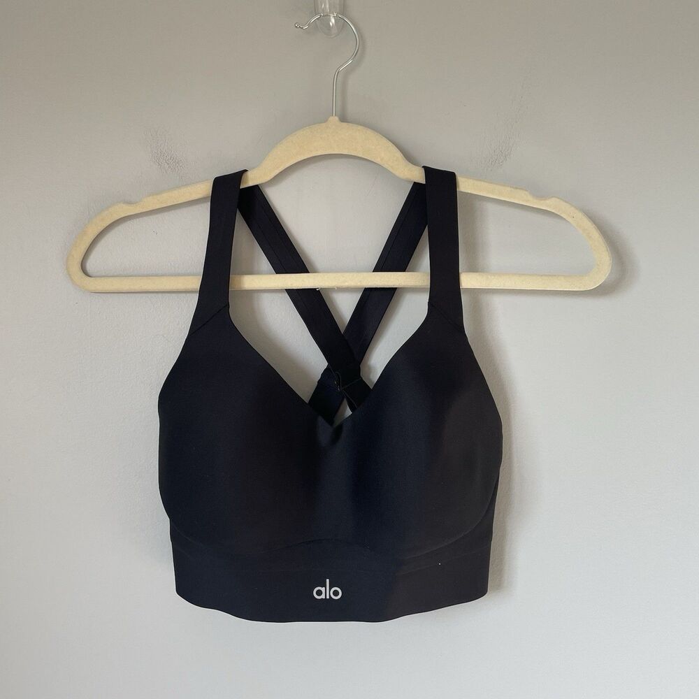 Alo Sports Bra High Support Athletic Crossback Wireless Black Women's Size 34C